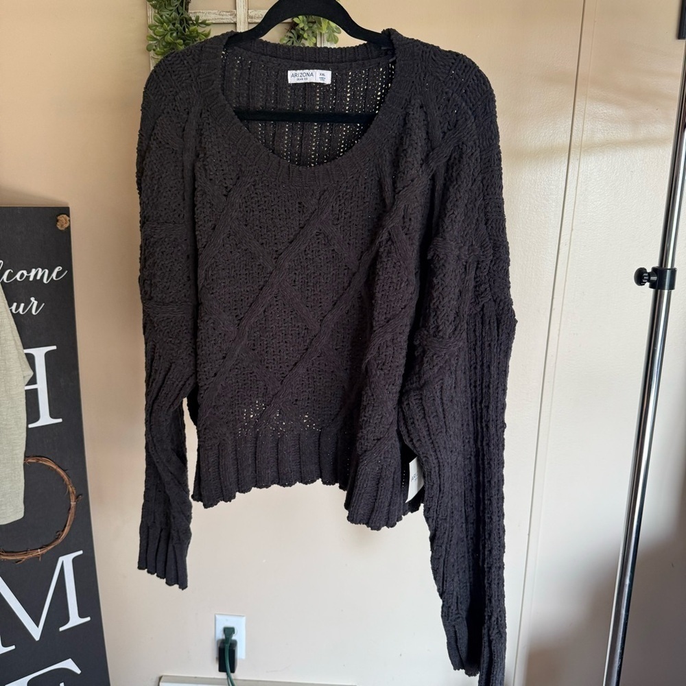 NWT Arizona Crew Neck Knit Sweater Cropped Fisherman XXL Black